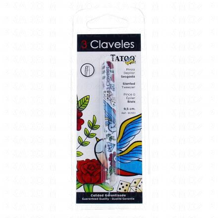 3 CLAVELES Pince &agrave; &eacute;piler biais 9,5cm mod&egrave;le tattoo