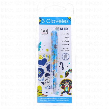 3 CLAVELES Pince à épiler crabe en inox 9,5 cm (motif mex bleu)