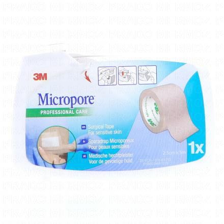 3M Micropore - Sparadrap avec dévidoir de 25mm x 5m (chair)