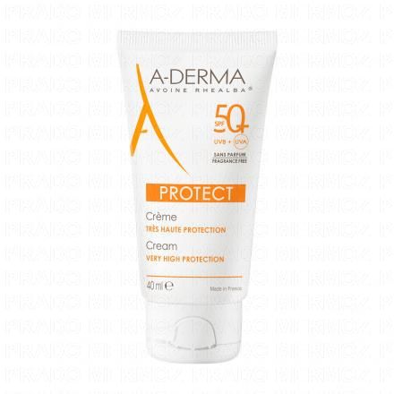 A-DERMA Protect - Crème très haute protection peaux fragiles sèches SPF 50 tube 40ml