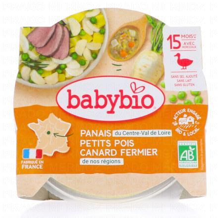 BABYBIO Repas du Midi - Petit plat Panais, petits pois, canard fermier du Poitou d&egrave;s 15 mois 260g