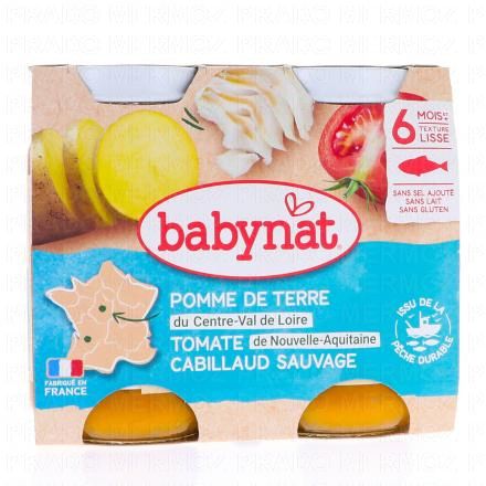BABYBIO Repas du Midi - Petits pots pommes de terre, tomates, cabillaud d&egrave;s 6 mois, 2 x 200 gr