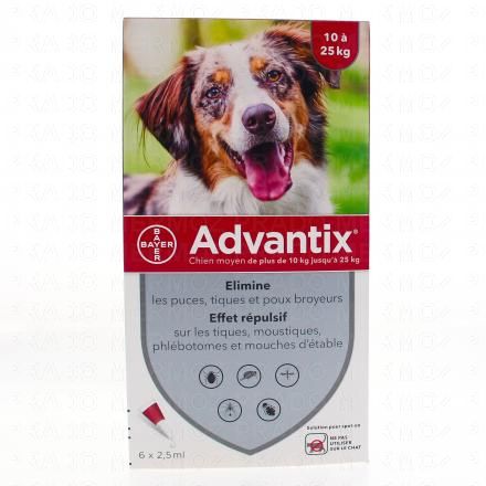 ADVANTIX Pipettes Antiparasitaires Chiens Moyen 10 à 25kg ((6 x 2.5ml))