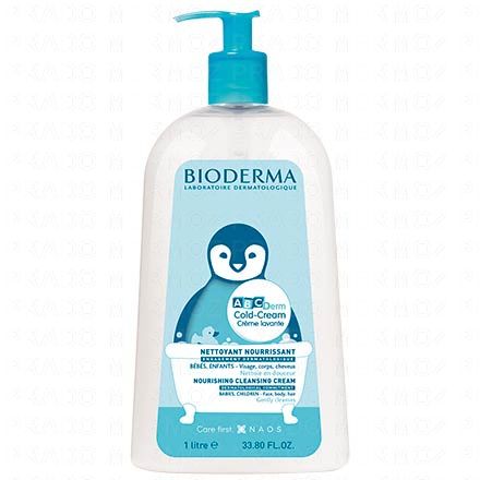 BIODERMA ABCDerm - Cold-Cream crème lavante nourrissante pour bébé Flacon pompe 1L