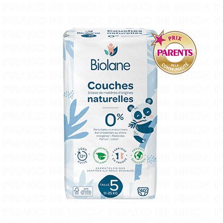BIOLANE Couches naturelles z&eacute;ro fuites 12h (taille 5 - 11&agrave;25kg x40 couches)