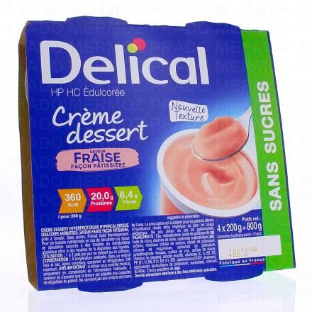 DELICAL Crème dessert HP/HC Edulcorée fraise façon pâtissière 4x200g
