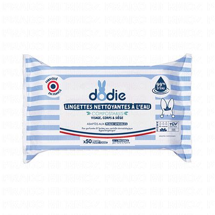 DODIE Lingettes nettoyantes à l'eau compostables x50