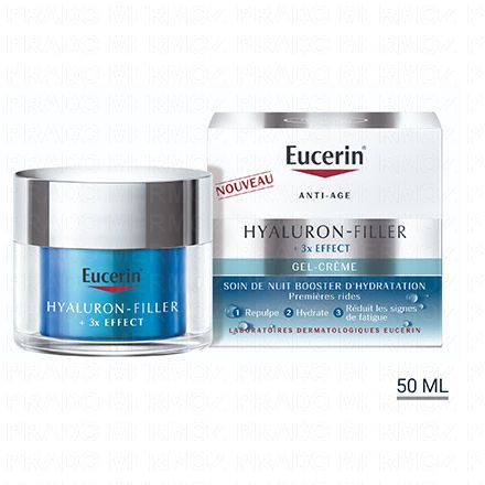 EUCERIN Hyaluron-Filler + 3x Effect - Gel-cr&egrave;me Soin de nuit booster d'hydratation 50ml