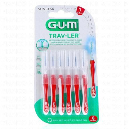GUM Traveler - Brossettes interdentaires n°1314 Taille 1 0,8mm (x6)
