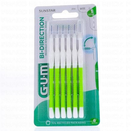 GUM n&deg;2114 Brossettes interdentaires proxabrush bi direction x6 (0.7mm)