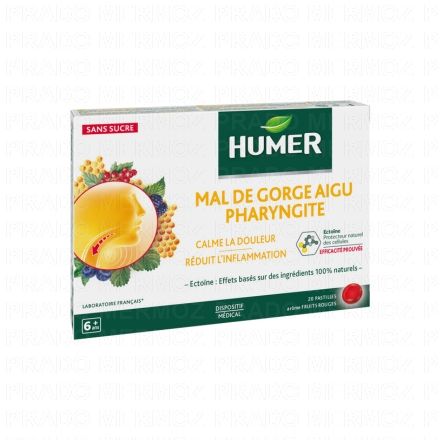 HUMER Mal de gorge aigu pharyngite fruits rouges 20 pastilles sans sucre