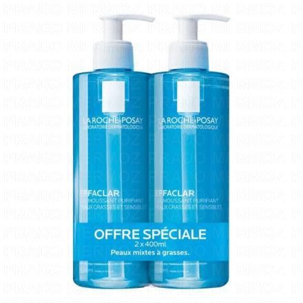LA ROCHE-POSAY Effaclar - Gel moussant purifiant sans savon peau grasse (lot de 2 x 400ml)