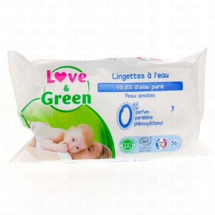 LOVE&GREEN Lingettes &agrave; l'eau x56