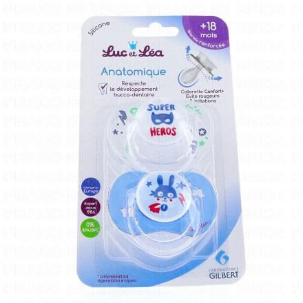 LUC ET LEA Sucette Silicone Anatomique +18 mois x2 (super h&eacute;ros et lapin)