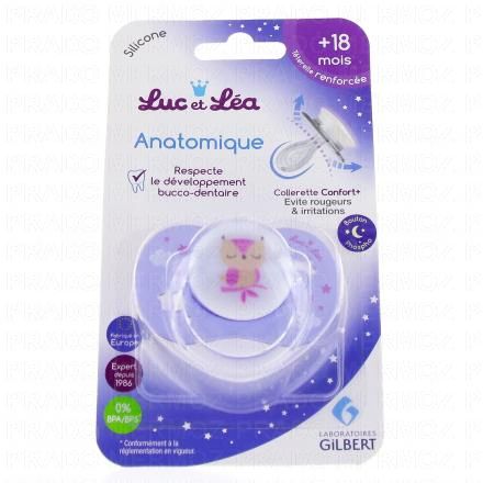 LUC ET LEA Sucette Silicone Anatomique Phosphorescente +18mois (chouette)