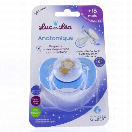 LUC ET LEA Sucette Silicone Anatomique Phosphorescente +18mois (singe)