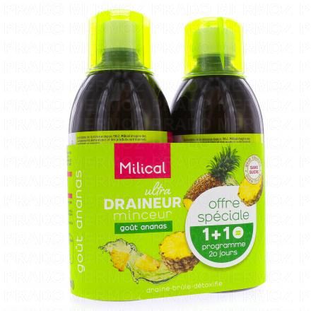 MILICAL Draineur ultra goût ananas (lot de 2 flacons 500ml)