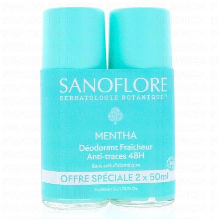 SANOFLORE D&eacute;odorant Fraicheur Bio Anti-traces 48h Mentha (lot 2x50ml)