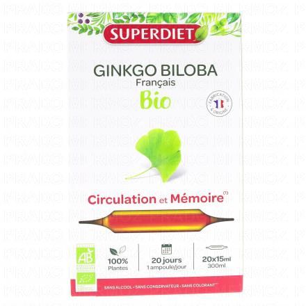 SUPERDIET Ginkgo Biloba Circulation et mémoire 20 ampoules