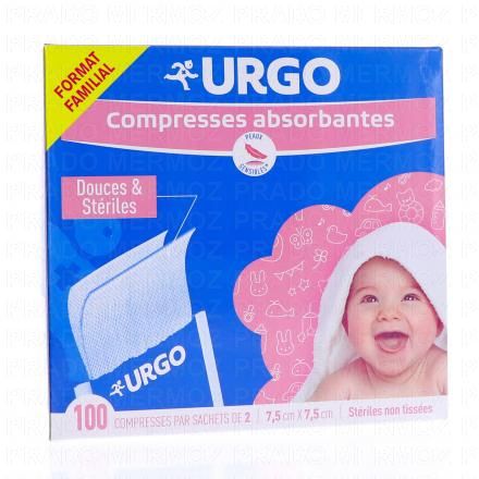 URGO Compresses absorbantes stériles de 7.5cm X7.5cm 100 compresses