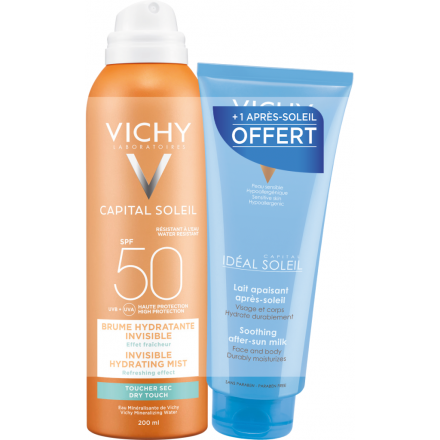 VICHY Capital Soleil - Brume hydratante SPF50 spray 200ml + Lait apaisant après-soleil tube 100ml OFFERT