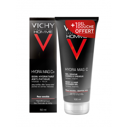 VICHY Homme Hydra Mag C - Soin hydratant anti-fatigue + Gel douche Offert